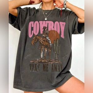 “Cowboy Take Me Away” Black Acid Wash T-Shirt
